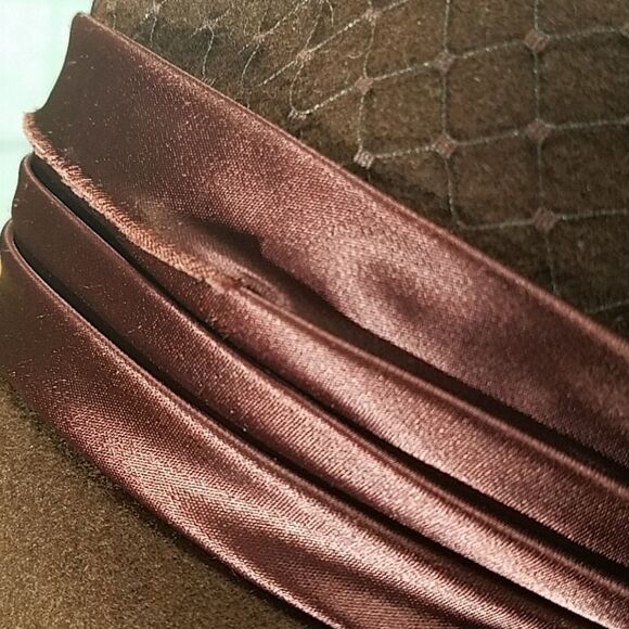 Michael Howard VTG 100% Wool Brown Bucket Hat, Satin Floral, Mesh, Made in USA - Picture 4 of 10